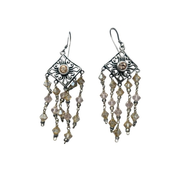 Silver Earrings With Citrine Stone and Pink Crystal Beads. - Picture 1 of 4